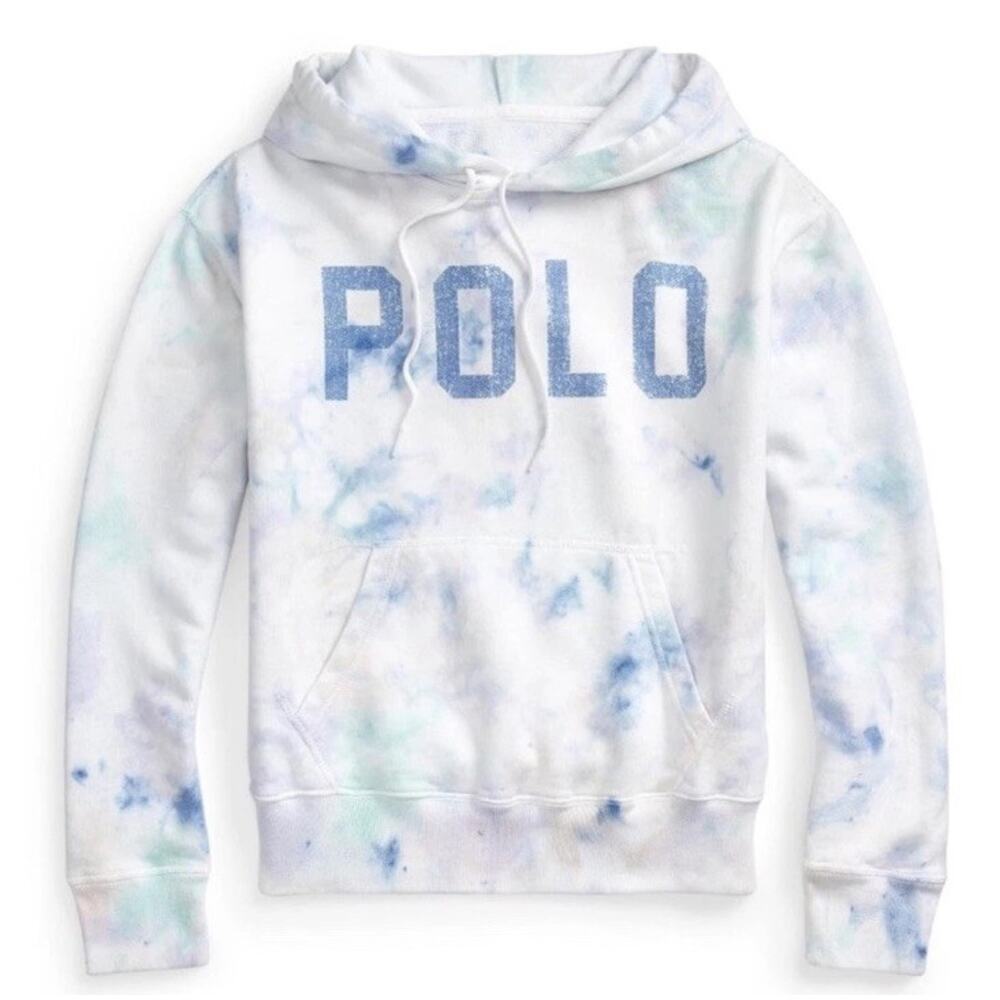 NWT POLO RALPH LAUREN Womens XS Pastel Paint Hand Detailed Unique Tie Dye Hoodie